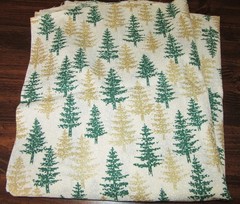 Vintage Sewing Fabric Christmas Trees Gold Metallic Accent 56″ x 44″