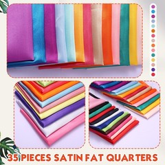 35 Pcs Satin Fat Quarter 35 Solid Color Silky Satin Patchwork Fabric for Bundle