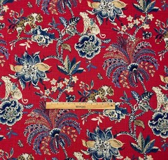 WILLIAMSBURG BRAGANZA POPPY RED JUNGLE CATS LEOPARD LINEN FABRIC 2.75 YARD 54″W