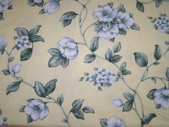 Vintage Yellow w/ blue Floral Cotton Fabric 3 1/2 yds. X 44″ wide Unbranded