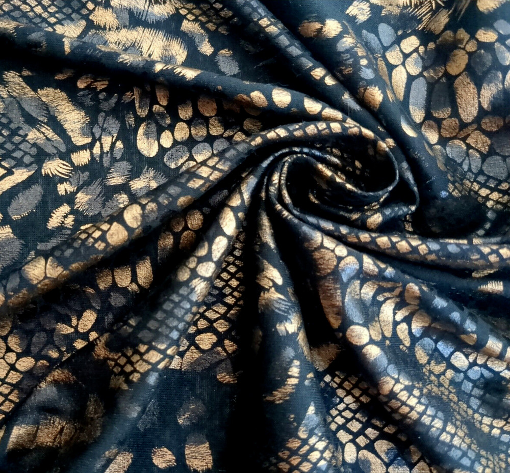 BLACK GOLDEN PYTHON SNAKE PRINT FABRIC 60/62″ WIDE REPTILE SCALES BY THE YARD