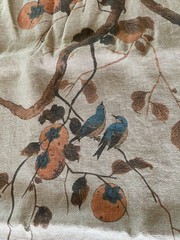 ‘Persimmon Birds’ Flax Linen Fabric by Nathan Turner – 1 yard