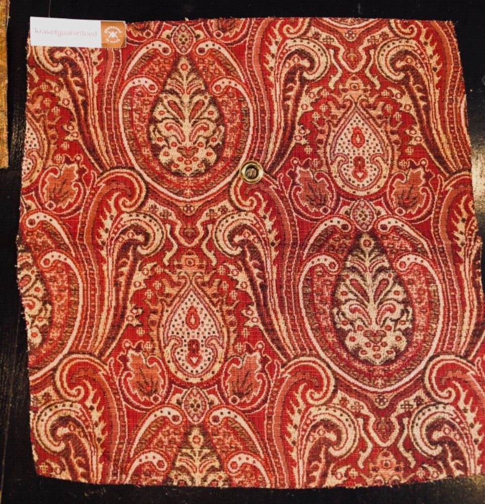 KRAVET Paisley in Red, Tan, Brown 17 3/4 x 18 1/2″ Woven Fabric Sample