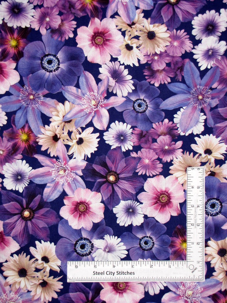 Floral Fabric Potpourri Packed Flowers Purple Cotton by Kanvas Studio By Yard