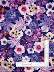 Floral Fabric Potpourri Packed Flowers Purple Cotton by Kanvas Studio By Yard
