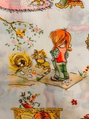 Darling 70s Girls With Cats Manes Holly Hobbie Inspired 45” Wide 7 Yards Fabric