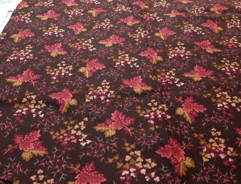 1 1/2 Yds Andover Fabric #9522 Brown Wine Red Pink Floral Leaves Cotton