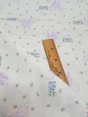 Vintage Cotton Fabric Tandem Bicycle Bike + Flowers Purple Pink 1 Yard 18″ x 45″