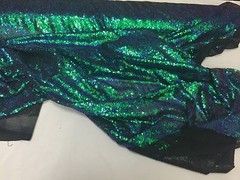 GREEN IRIDESCENT MINI SEQUINS EMBROIDER ON A BLACK MESH-FASHION-SOLD BY YARD.