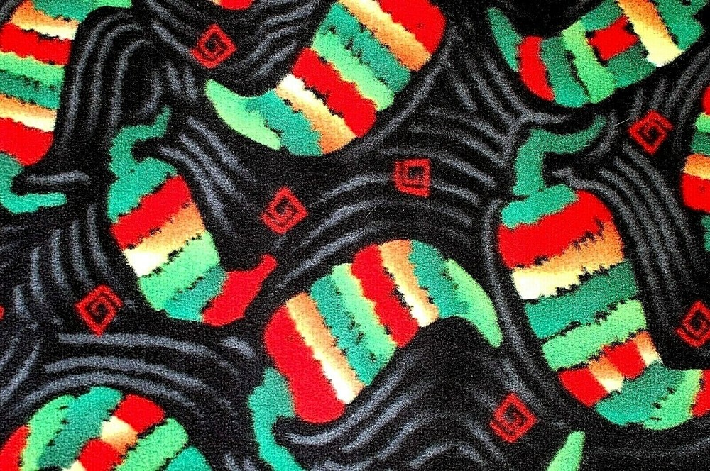 BTY*MEXICAN LARGE HOT CHILI PEPPERS ON BLACK BRUSHED FLEECE FABRIC 1 YD 60X36″