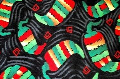 BTY*MEXICAN LARGE HOT CHILI PEPPERS ON BLACK BRUSHED FLEECE FABRIC 1 YD 60X36″