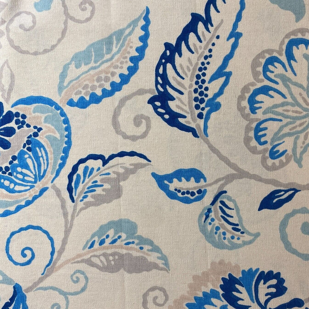 Richloom Blue Floral on Beige Background Home Decor Fabric – BY THE YARD