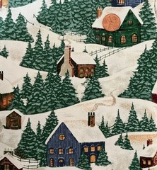38” x 43” Fabric Winter Snow Farm Tree Scene #4701 Blank Textiles