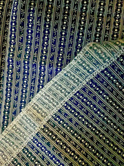 VTG Civil War Repro. Indigo Blue w/ White Floral Wallpaper Stripe BTFQ