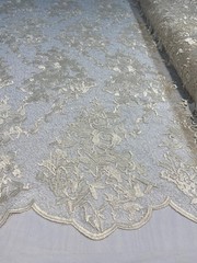 Hanna CREAM Polyester Floral Embroidery with Sequins on Web Mesh Lace Fabric by