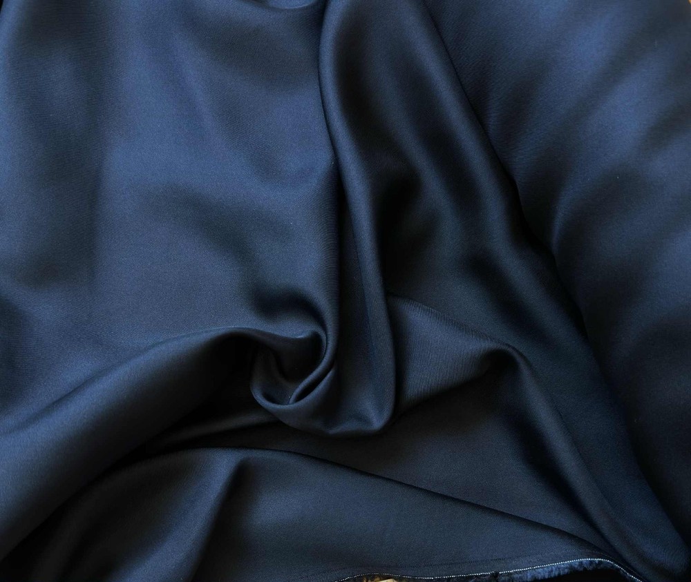 Dark Navy Blue 100% Silk Twill Fabric 15mm weight