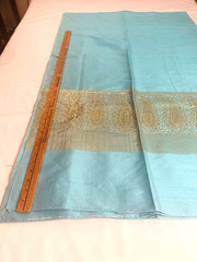 Turquoise Blue with Gold Vtg. Thai Silk Saree