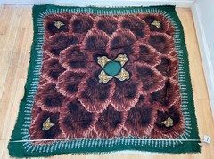 VASSILISA Green and Brown Silk Wolfs Print Extra Large Square Scarf