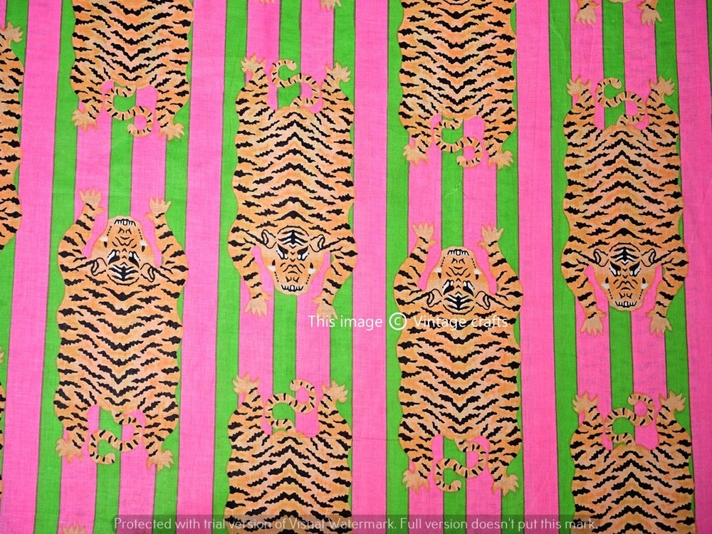 100% Cotton Fabric Sewing Indian Tiger Animal Print Sanganeri Running Craft Art