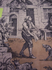 French Country Toile Fabric Lot of 3 Matching Pieces Pastoral Scene Upholstery