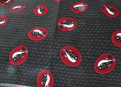 JAPANESE PUFFER FISH COTTON FABRIC ON BLACK SASHIKO PATTERN-1/2 YD-PRISTINE-OOP
