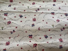 Vtg 1 Yd Beige Red Blue House Hearts If You Use It Quilt FABRIC