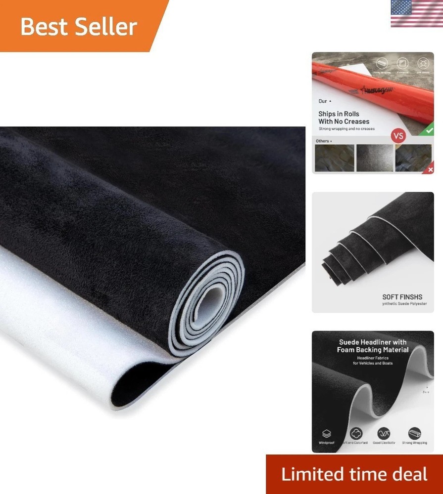 Superior Black Suede Headliner Fabric 98″ L x 60″ W – Ideal for Car and Home DIY