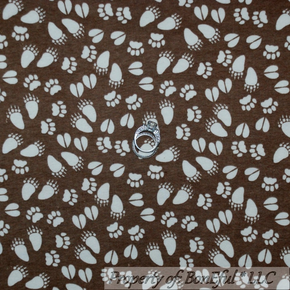 BonEful Fabric FQ Cotton Quilt Flannel Brown Cream BEAR Animal Paw Print Camp US