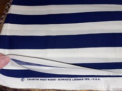 102″ X 44″ Vintage Cranston Navy Blue & White Large Stripe Cotton Fabric 2.8 Yds