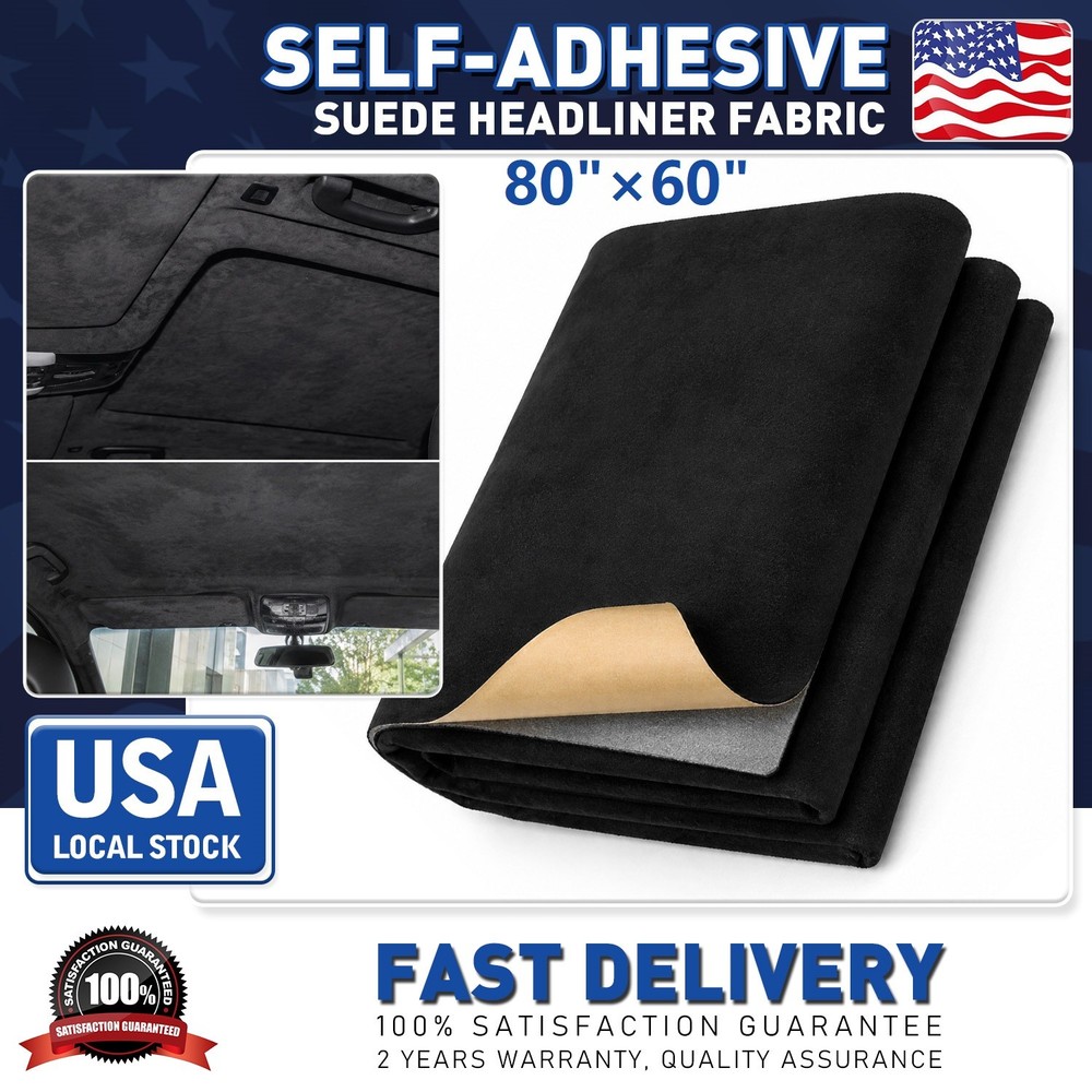 Suede Headliner Fabric Self-adhesive for Car Roof Replacement Black 80″ × 60”