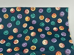 1+ yd Buttons All Over Tossed Cranston Collections Quilting Fabric Teal Purple