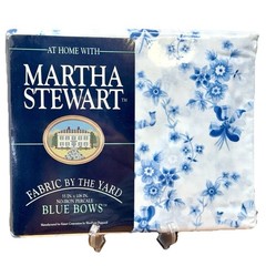 Vintage Martha Stewart Blue Bows Floral Fabric 2 Panels 55×108 NOS Cotton Blend