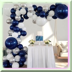 Balloon Arch Kit with Navy White Silver Latex Confetti