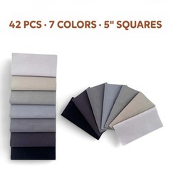 Gray Solid Cotton Fabric Charm Pack 5″ X 5″ Precut Quilt Squares, 42 Pcs (7 Shad