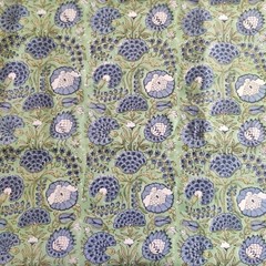 Green and Blue hand Block printed Cotton Fabric By The Yard Cushions Duvet Cover