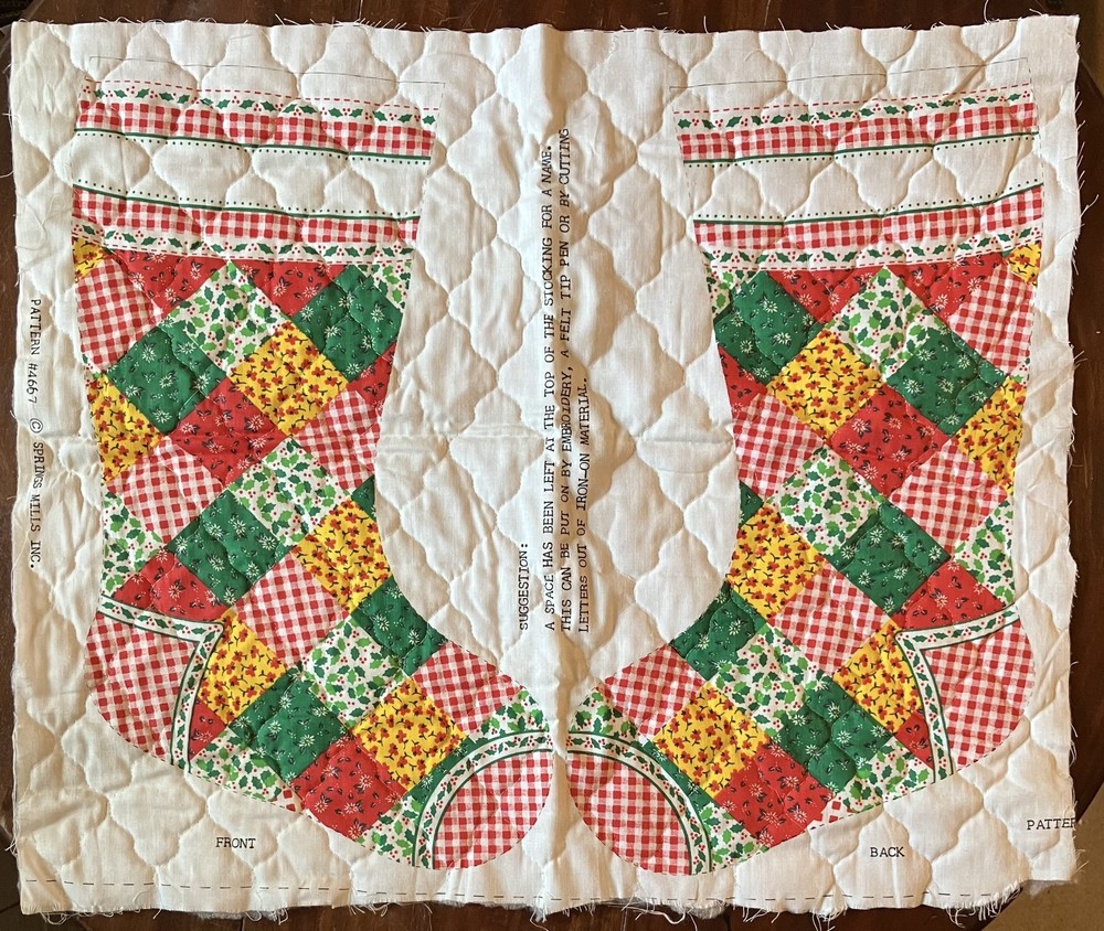 VTG Spring Mills CHRISTMAS STOCKING Cut Sew Quilted Fabric Panel 4667