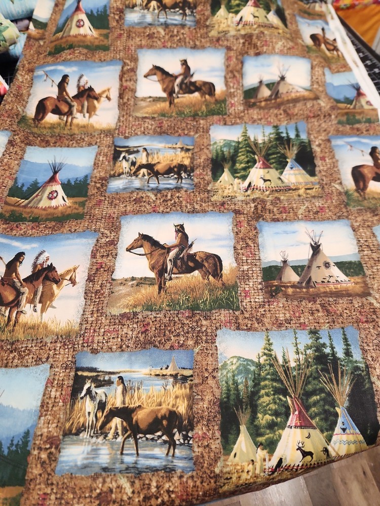 45×48 Tribal Pride American Indian TP Warriors Horse Panel Cotton ’90 Cranston