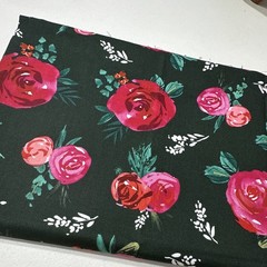 Hobby Lobby Floral Cotton Fabric Yardage Black Pink Red Roses Green 1 yd