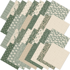 Jarthenaamcs 32Pcs Sage Green Floral Cotton Fabric Bundles 10 X 10 Inch Greenery