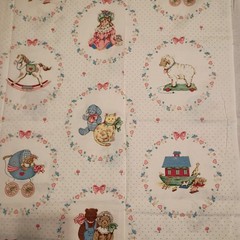 2.9 Yd VTG Cranston VIP Victorian Pull Toys Dolls Patch Pastels Florals & Dots