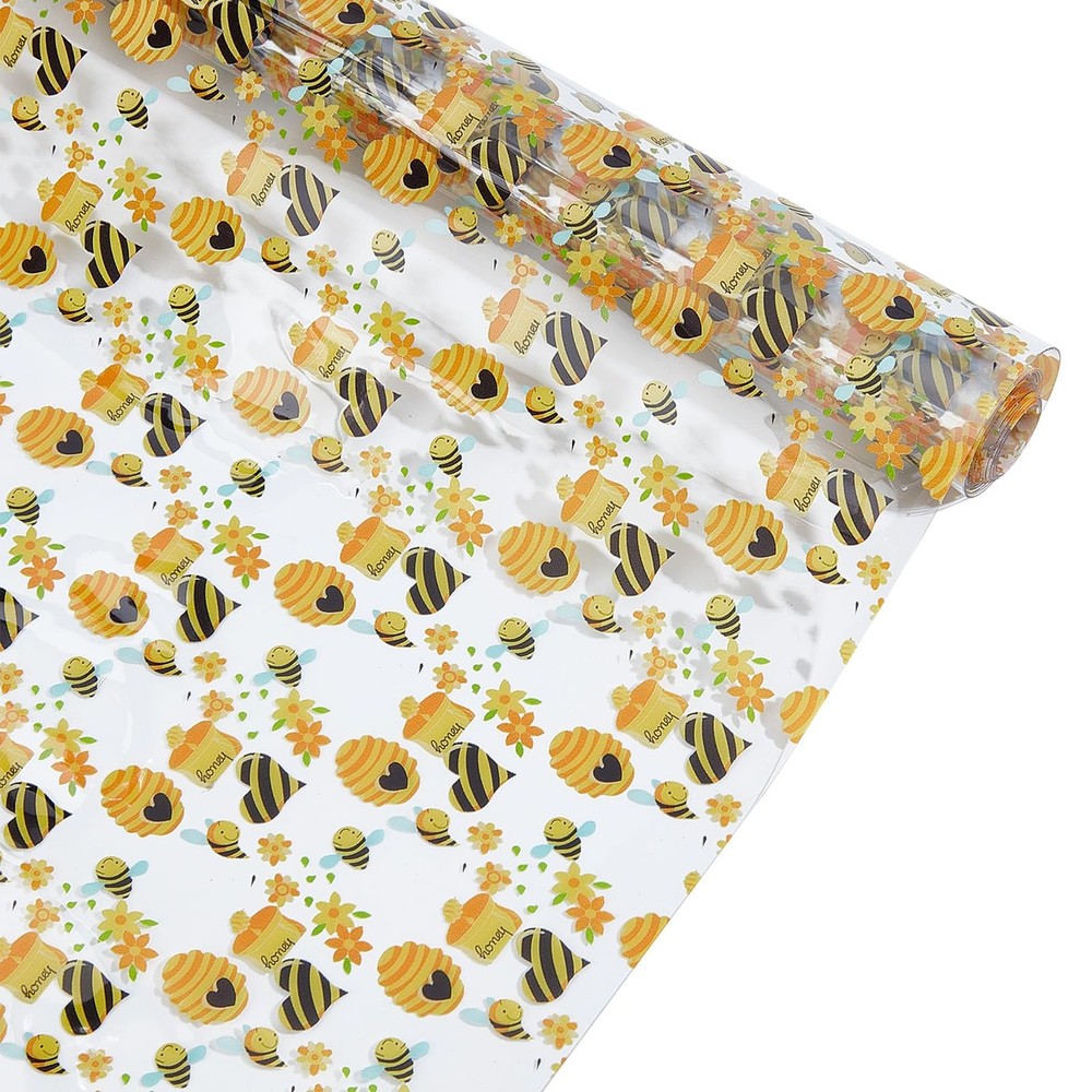 11.8 x 47.2 In Transparent Clear Honey Bee Printed TPU Jelly Vinyl Fabric