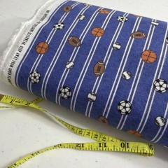 Flannel blue with Basketball Baseball Soccer Balls Football Fabric Sew Sewing