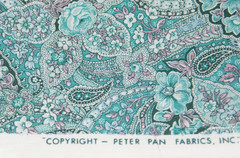 PETER PAN * Quilt Quality Cotton Fabric * Turquoise Paisley/Floral Print *BTY*