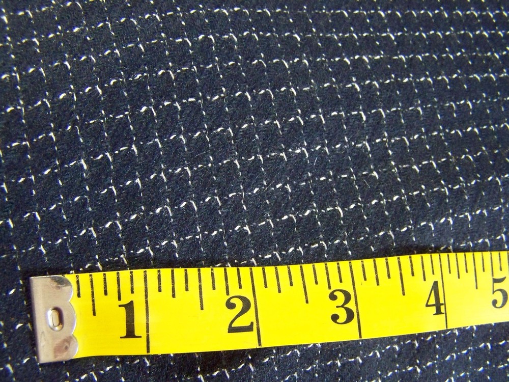 Navy Blue Windowpane woven light weight Wool Fabric 1 1/2 yards X 58″ Wide