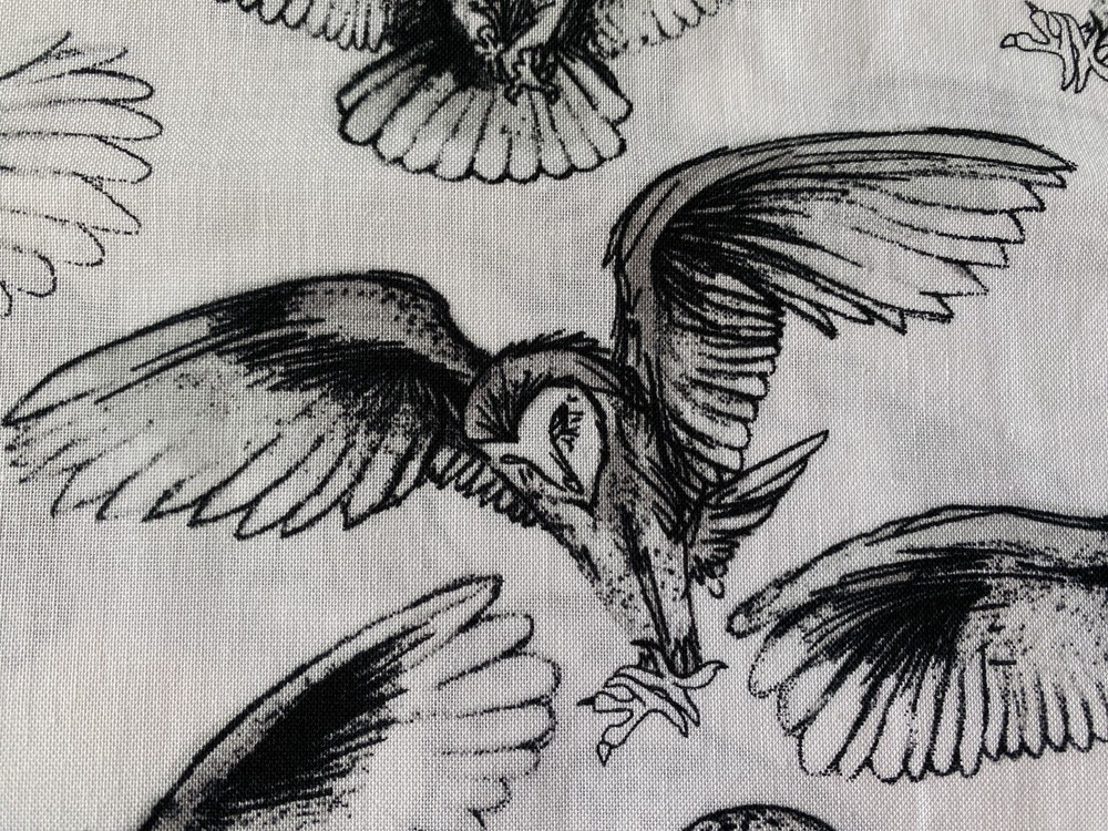 BROTHER SISTER FABRIC~Blk White~SKETCHED OWLS~Snowy~Great Horned~Barn~Screech~