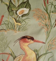THIBAUT Green Heron Birds CASTLE PINE CUMBERLAND 25″ Square Cotton Sateen Fabric