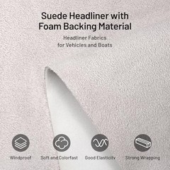 Suede Auto Headliner Fabric with Foam Backing – Interior 120″ L × 58″ W Gray