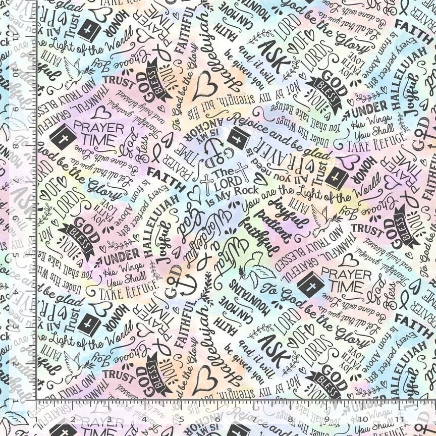 Religious Fabric | Faith Christian Word Toss Pastel | Timeless Treasures YARD