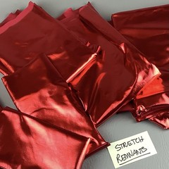 Red Metallic Shiny Stretch Spandex Fabric, 29yds Total In 6 Large Remnant Pieces