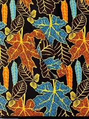 Polyester High Quality Design -Leaves Pattern-Sky-blue, Yellow, Brown, Orange,